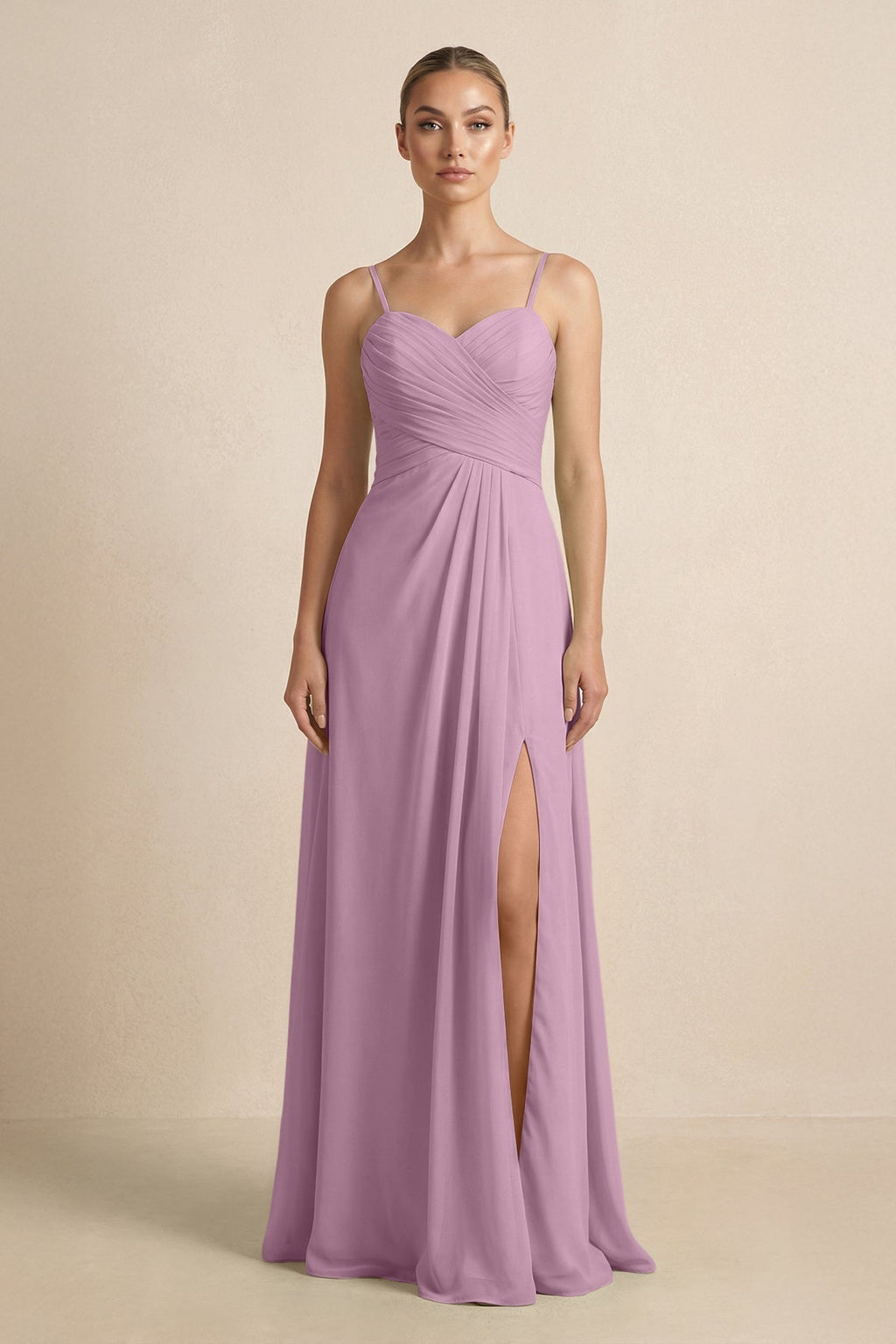 V - Neck A - Line Chiffon Pleated Bridesmaid Dress in Wisteria - SHE IS ME Bridesmaid Dresses