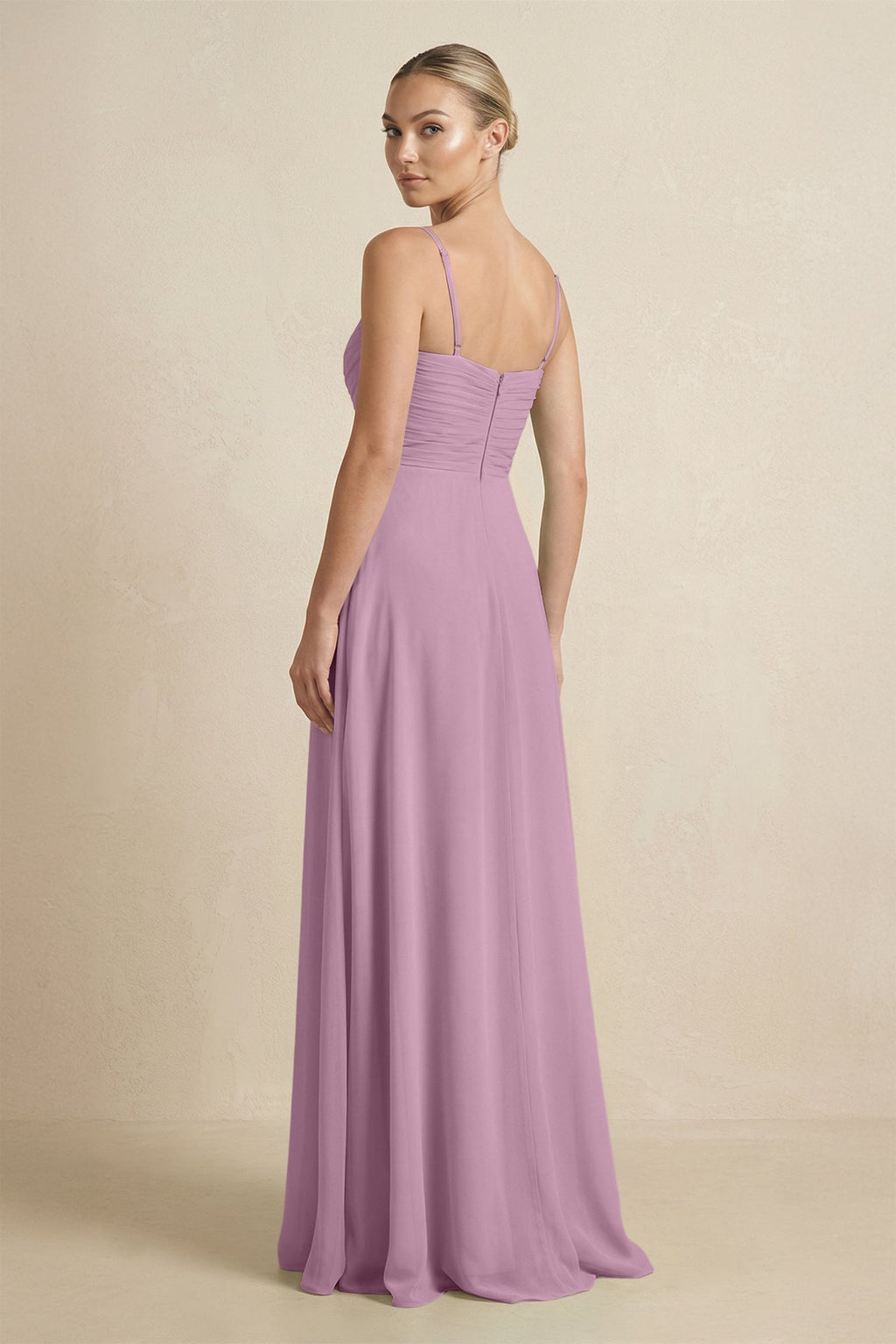V - Neck A - Line Chiffon Pleated Bridesmaid Dress in Wisteria - SHE IS ME Bridesmaid Dresses