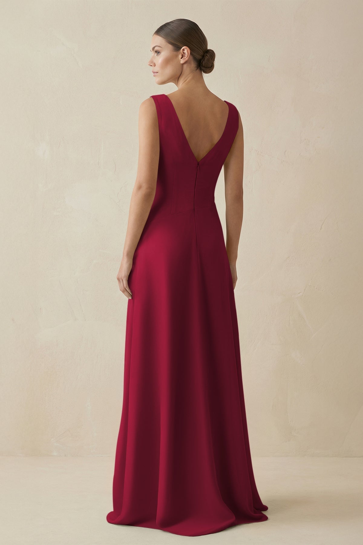 V - Neck A - Line Chiffon Ruffled Bridesmaid Dress in Berry - SHE IS ME Bridesmaid Dresses