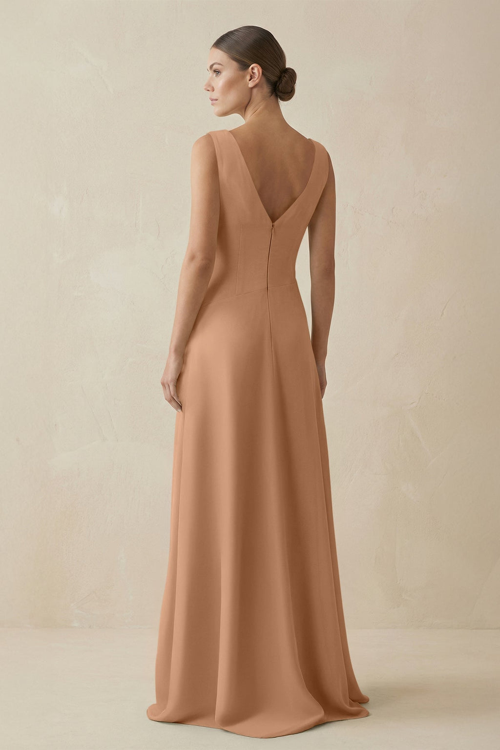 V - Neck A - Line Chiffon Ruffled Bridesmaid Dress in Bronzer - SHE IS ME Bridesmaid Dresses