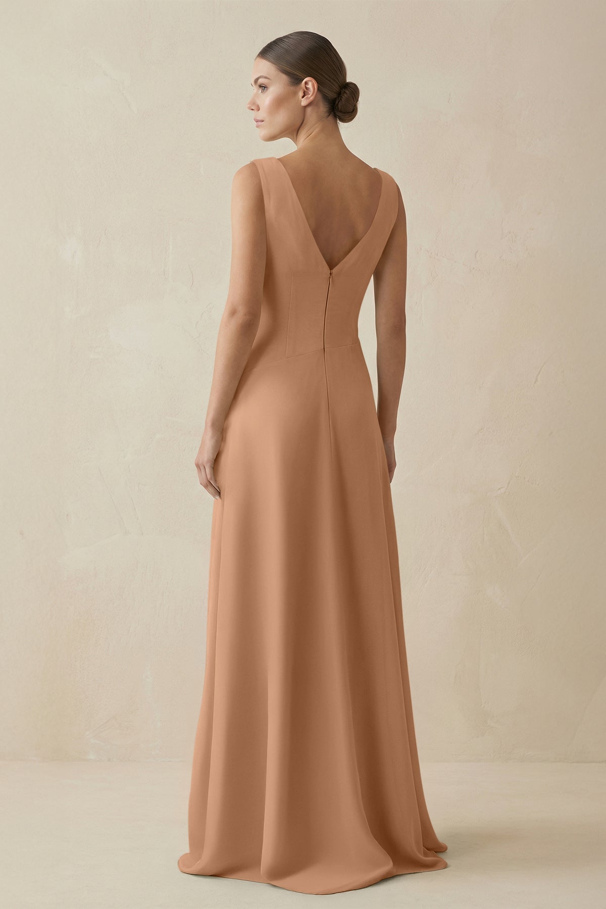 V - Neck A - Line Chiffon Ruffled Bridesmaid Dress in Bronzer - SHE IS ME Bridesmaid Dresses