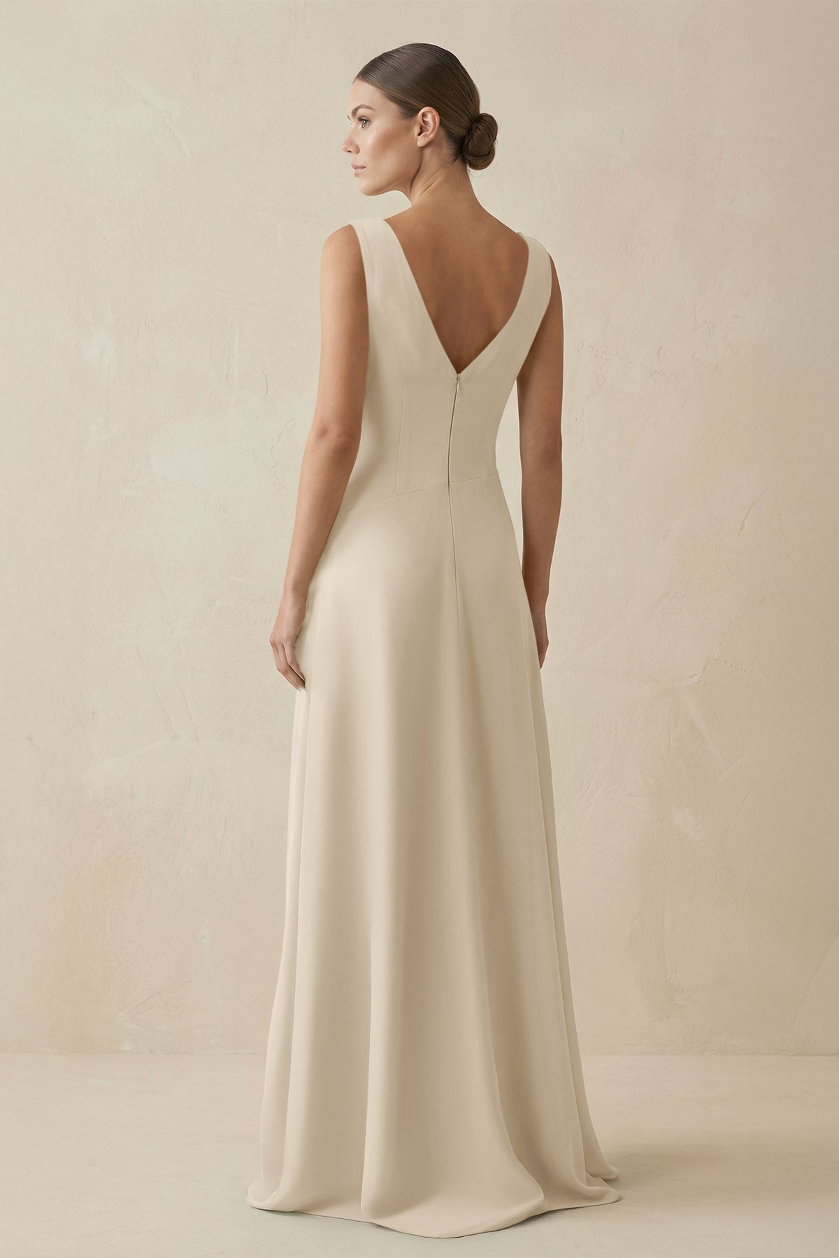 V - Neck A - Line Chiffon Ruffled Bridesmaid Dress in Champagne - SHE IS ME Bridesmaid Dresses