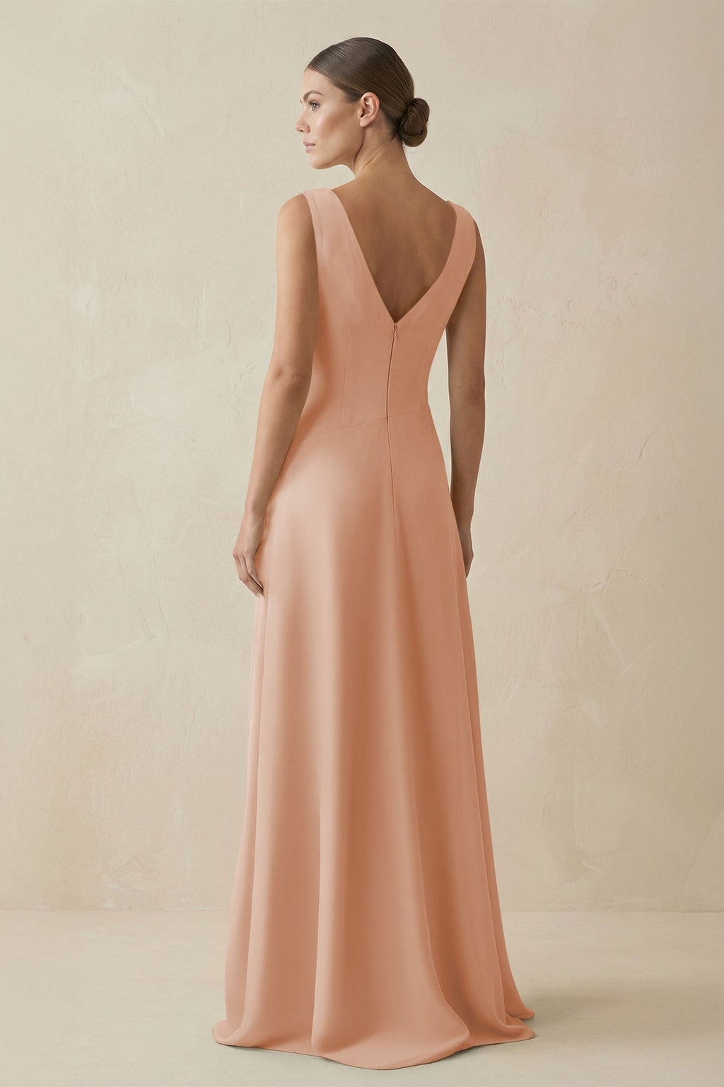 V - Neck A - Line Chiffon Ruffled Bridesmaid Dress in Champagne Rose - SHE IS ME Bridesmaid Dresses