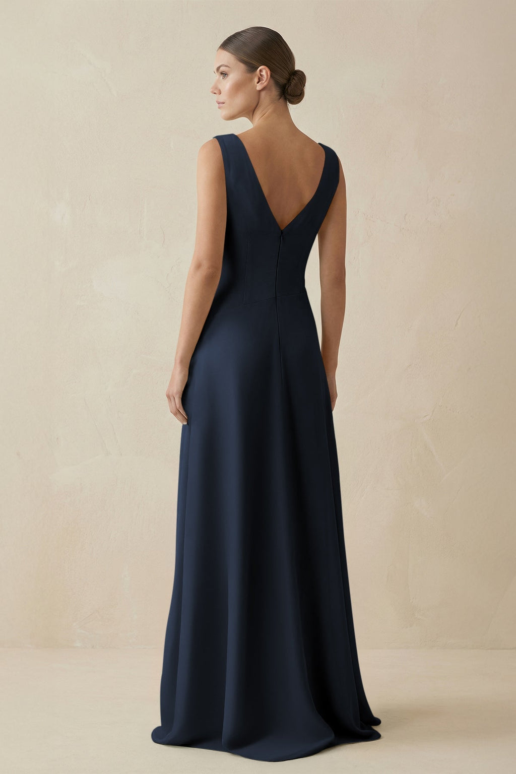 V - Neck A - Line Chiffon Ruffled Bridesmaid Dress in Dark Navy - SHE IS ME Bridesmaid Dresses