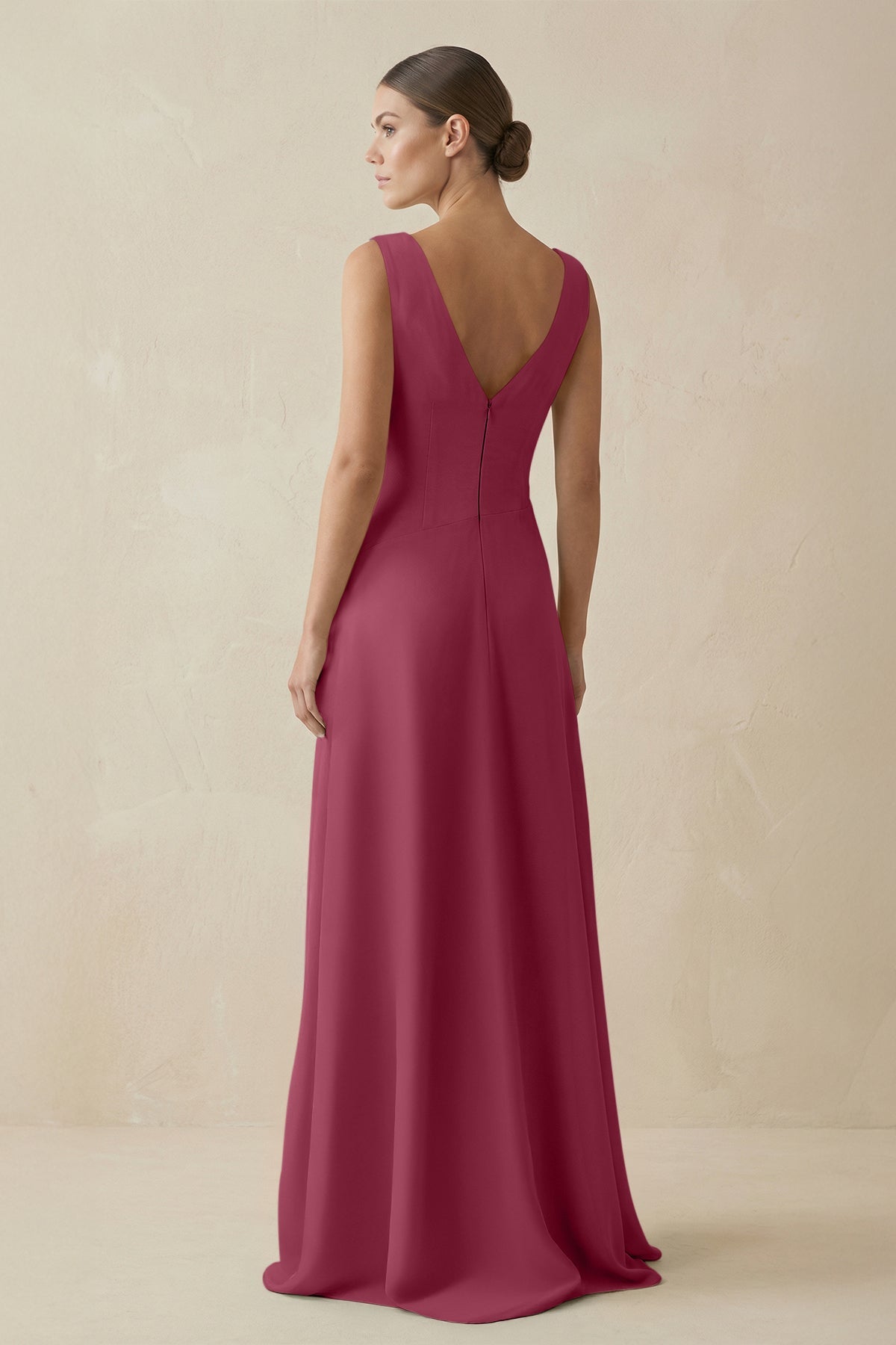 V - Neck A - Line Chiffon Ruffled Bridesmaid Dress in Desert Rose - SHE IS ME Bridesmaid Dresses