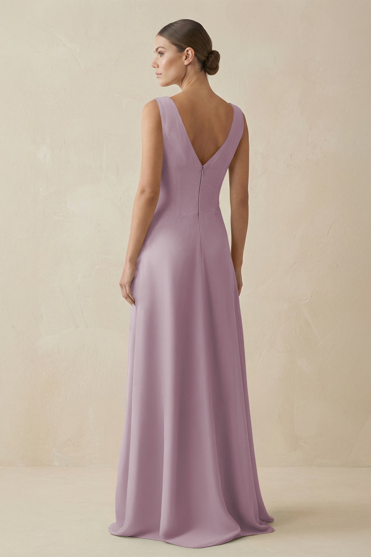 V - Neck A - Line Chiffon Ruffled Bridesmaid Dress in Dusk - SHE IS ME Bridesmaid Dresses