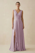 V - Neck A - Line Chiffon Ruffled Bridesmaid Dress in Dusk - SHE IS ME Bridesmaid Dresses