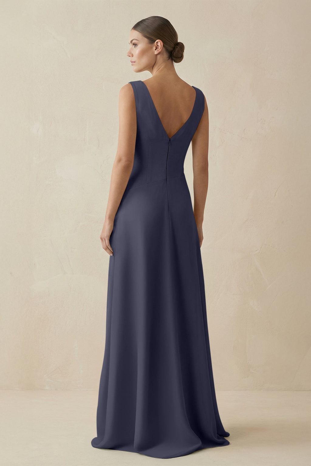 V - Neck A - Line Chiffon Ruffled Bridesmaid Dress in Dusk Blue - SHE IS ME Bridesmaid Dresses