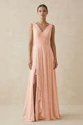 V - Neck A - Line Chiffon Ruffled Bridesmaid Dress in English Rose - SHE IS ME Bridesmaid Dresses
