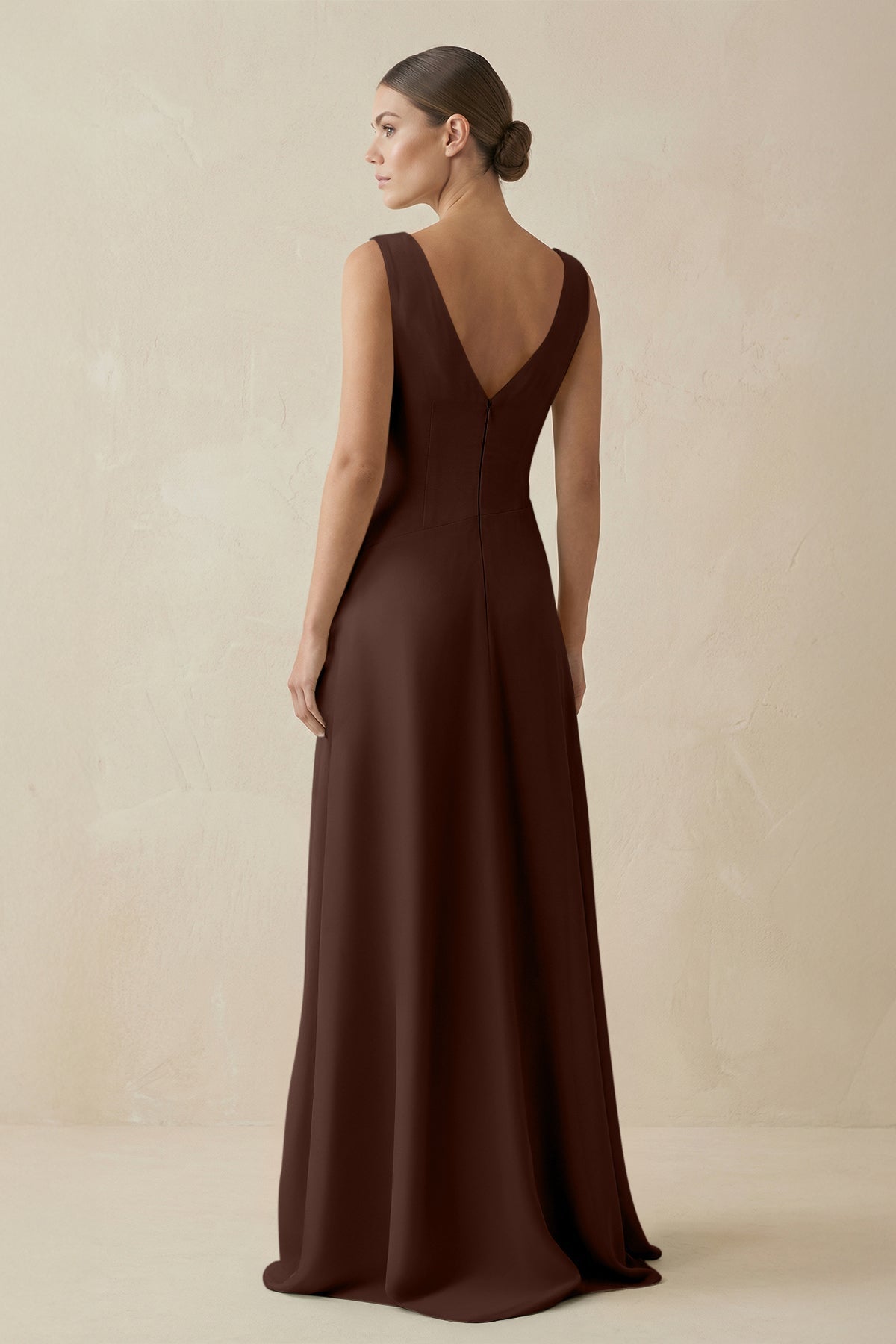 V - Neck A - Line Chiffon Ruffled Bridesmaid Dress in Espresso - SHE IS ME Bridesmaid Dresses