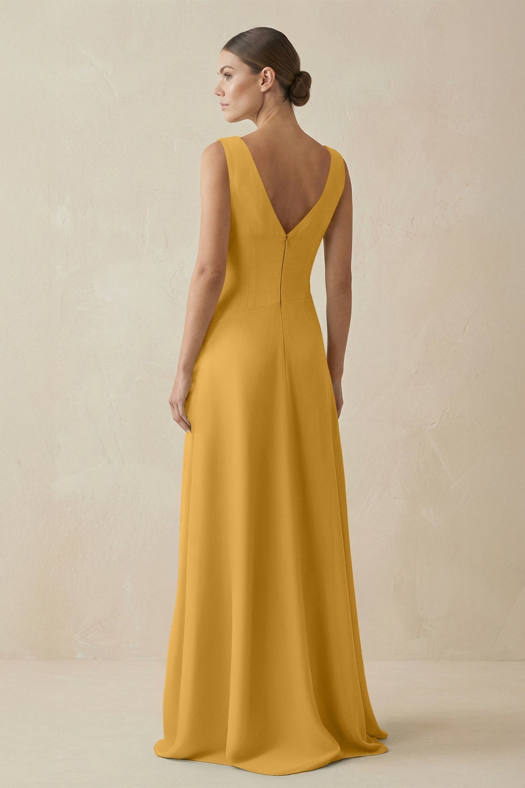 V - Neck A - Line Chiffon Ruffled Bridesmaid Dress in Marigold - SHE IS ME Bridesmaid Dresses