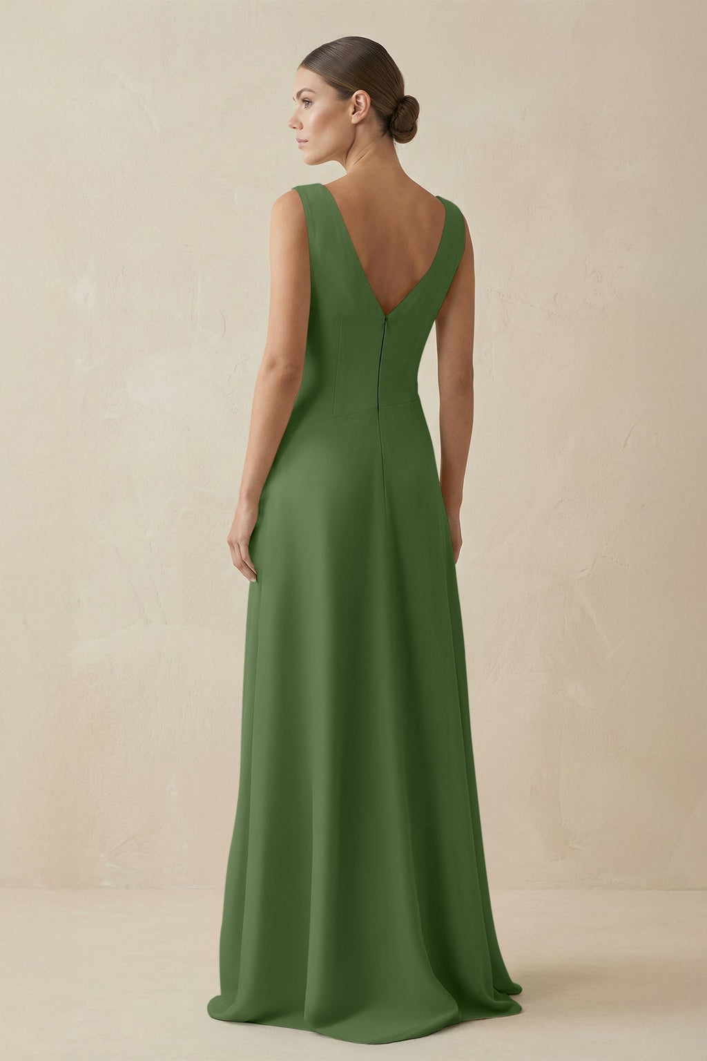 V - Neck A - Line Chiffon Ruffled Bridesmaid Dress in Moss - SHE IS ME Bridesmaid Dresses