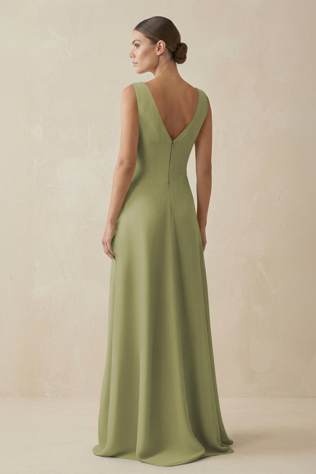 V - Neck A - Line Chiffon Ruffled Bridesmaid Dress in Moss Green - SHE IS ME Bridesmaid Dresses