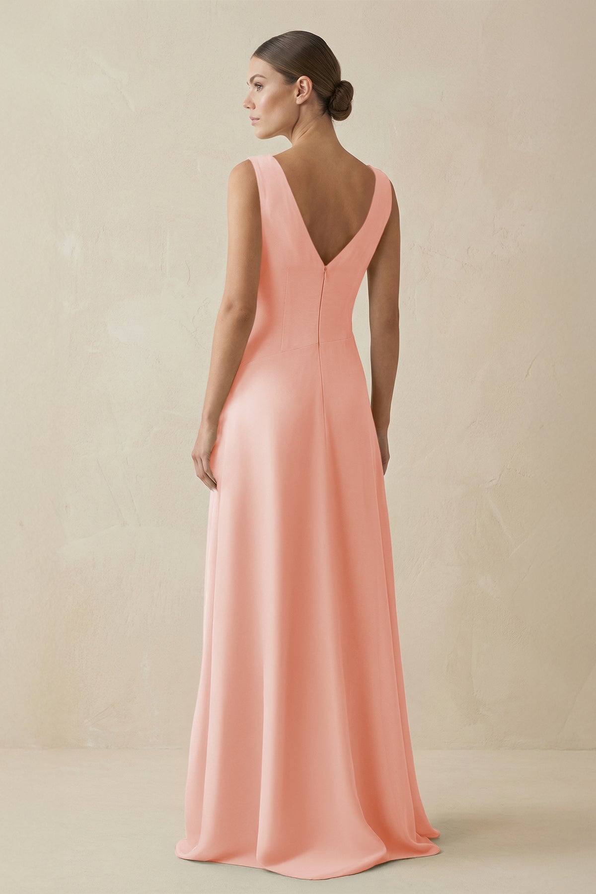 V - Neck A - Line Chiffon Ruffled Bridesmaid Dress in Rose Petal - SHE IS ME Bridesmaid Dresses