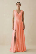 V - Neck A - Line Chiffon Ruffled Bridesmaid Dress in Rosette - SHE IS ME Bridesmaid Dresses