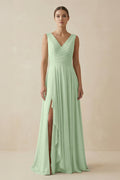 V - Neck A - Line Chiffon Ruffled Bridesmaid Dress in Sage - SHE IS ME Bridesmaid Dresses
