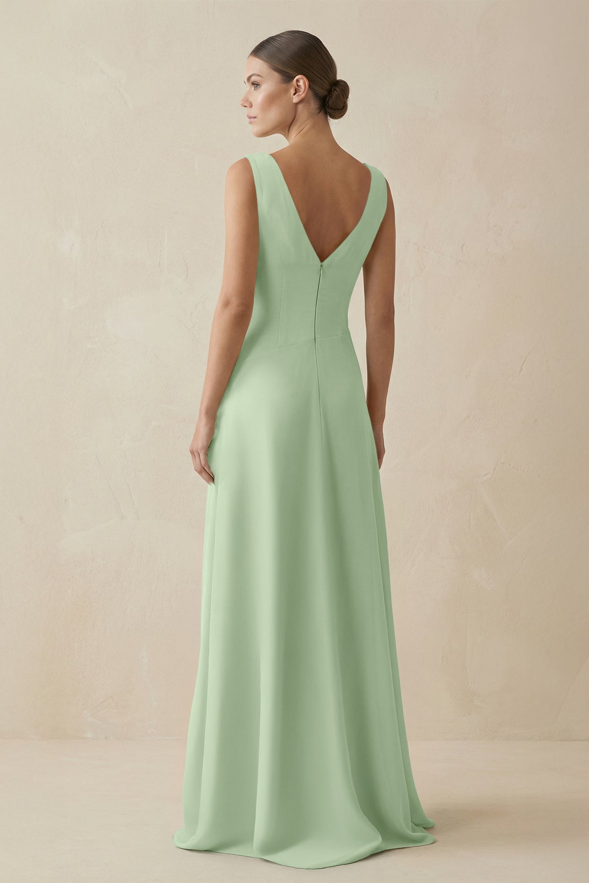 V - Neck A - Line Chiffon Ruffled Bridesmaid Dress in Sage - SHE IS ME Bridesmaid Dresses