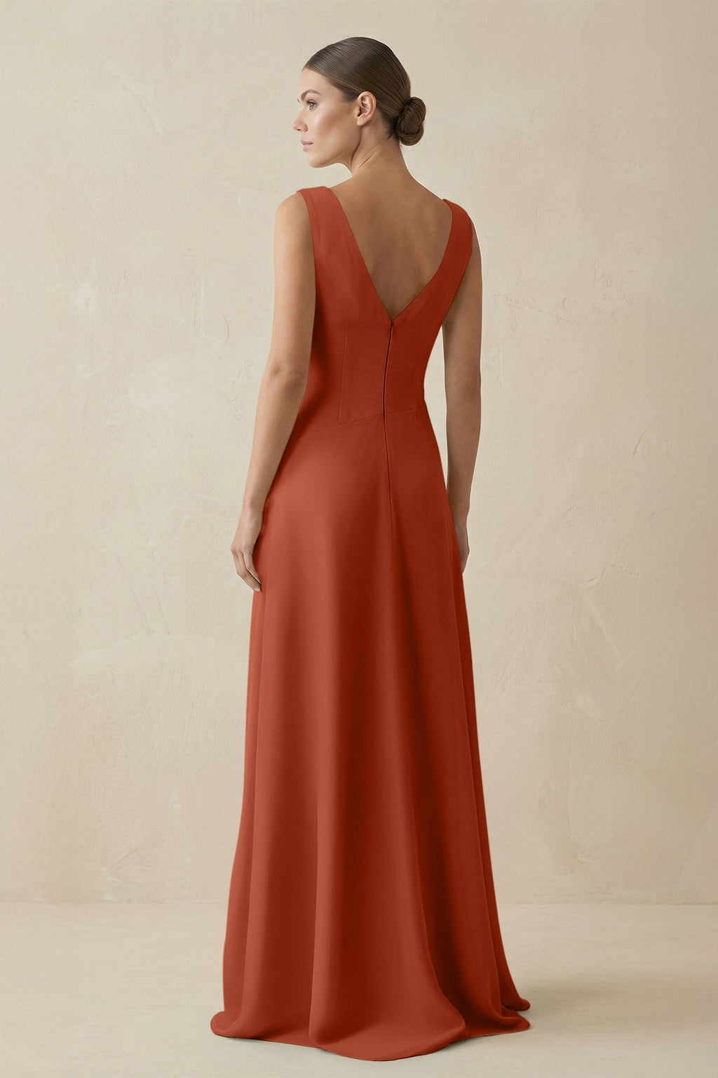 V - Neck A - Line Chiffon Ruffled Bridesmaid Dress in Spice - SHE IS ME Bridesmaid Dresses