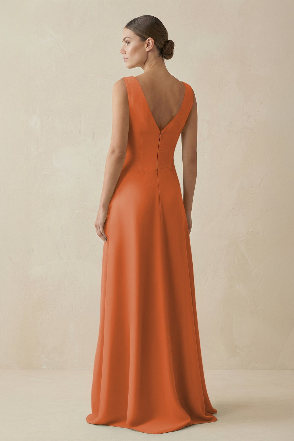 V - Neck A - Line Chiffon Ruffled Bridesmaid Dress in Terracotta - SHE IS ME Bridesmaid Dresses