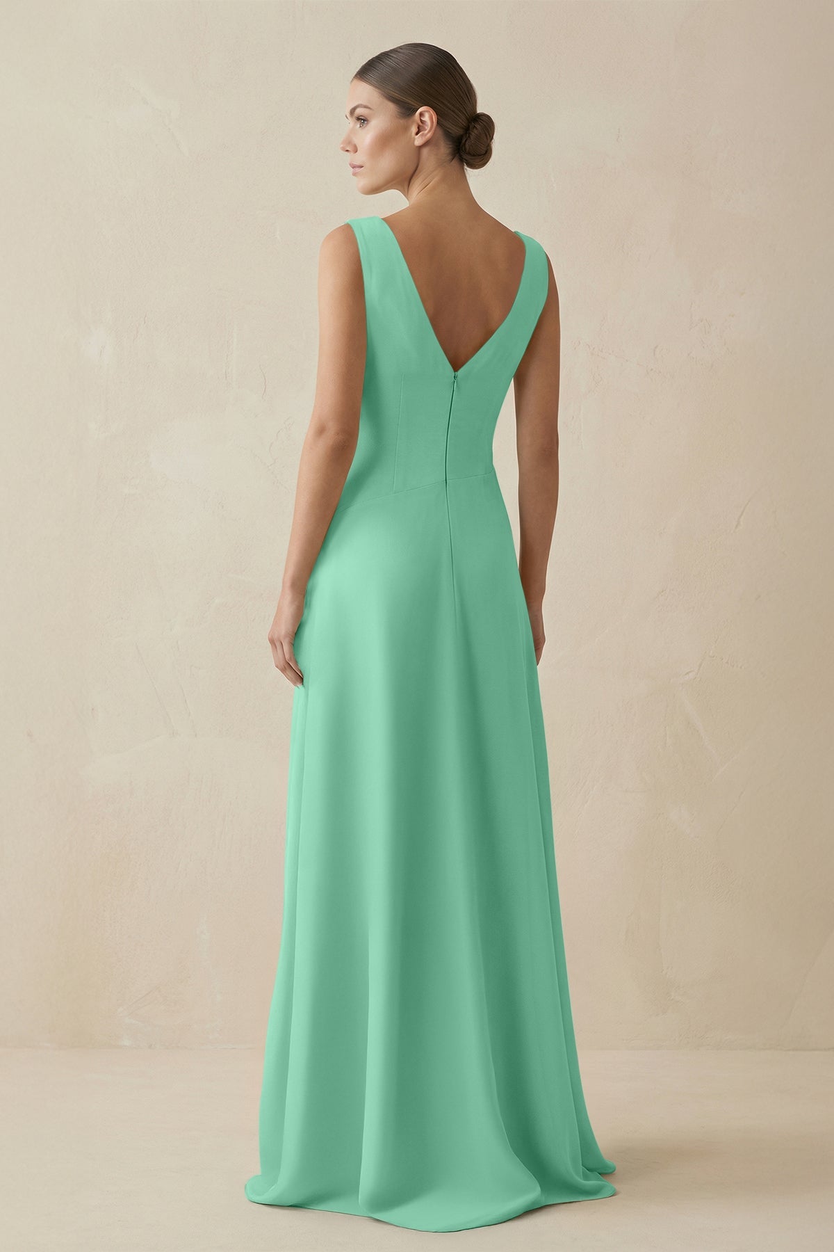 V - Neck A - Line Chiffon Ruffled Bridesmaid Dress in Turquoise - SHE IS ME Bridesmaid Dresses