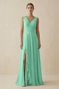 V - Neck A - Line Chiffon Ruffled Bridesmaid Dress in Turquoise - SHE IS ME Bridesmaid Dresses