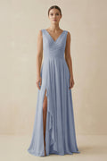 V - Neck A - Line Chiffon Ruffled Bridesmaid Dress in Twilight - SHE IS ME Bridesmaid Dresses