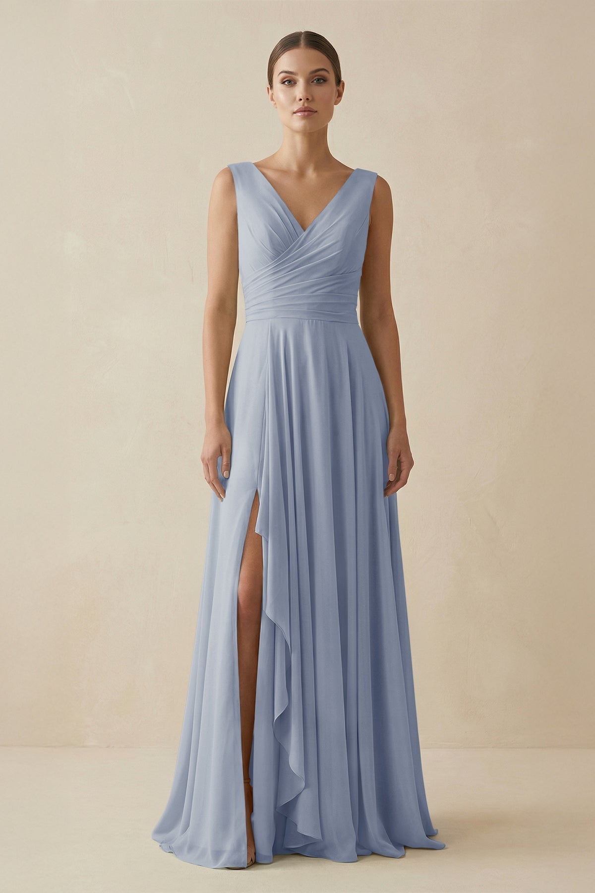 V - Neck A - Line Chiffon Ruffled Bridesmaid Dress in Twilight - SHE IS ME Bridesmaid Dresses