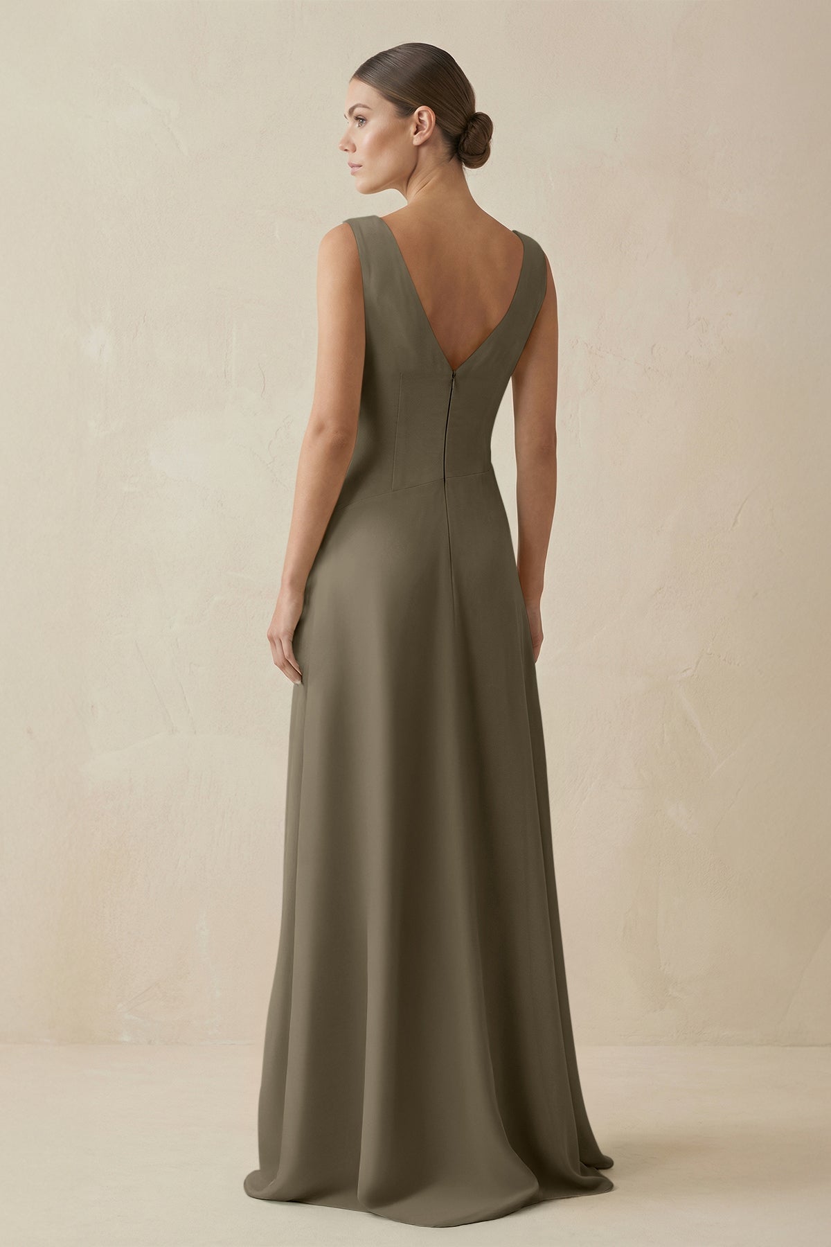 V - Neck A - Line Chiffon Ruffled Bridesmaid Dress in Willow Green - SHE IS ME Bridesmaid Dresses