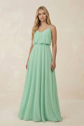 V-Neck Blouson A-Line Chiffon Bridesmaid Dress in Pale Pistachio - SHE IS ME BRIDESMAID DRESSES