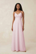 V - Neck Chiffon A - Line Cut - Out Bridesmaid Dress in Pale Blush - SHE IS ME Bridesmaid Dresses