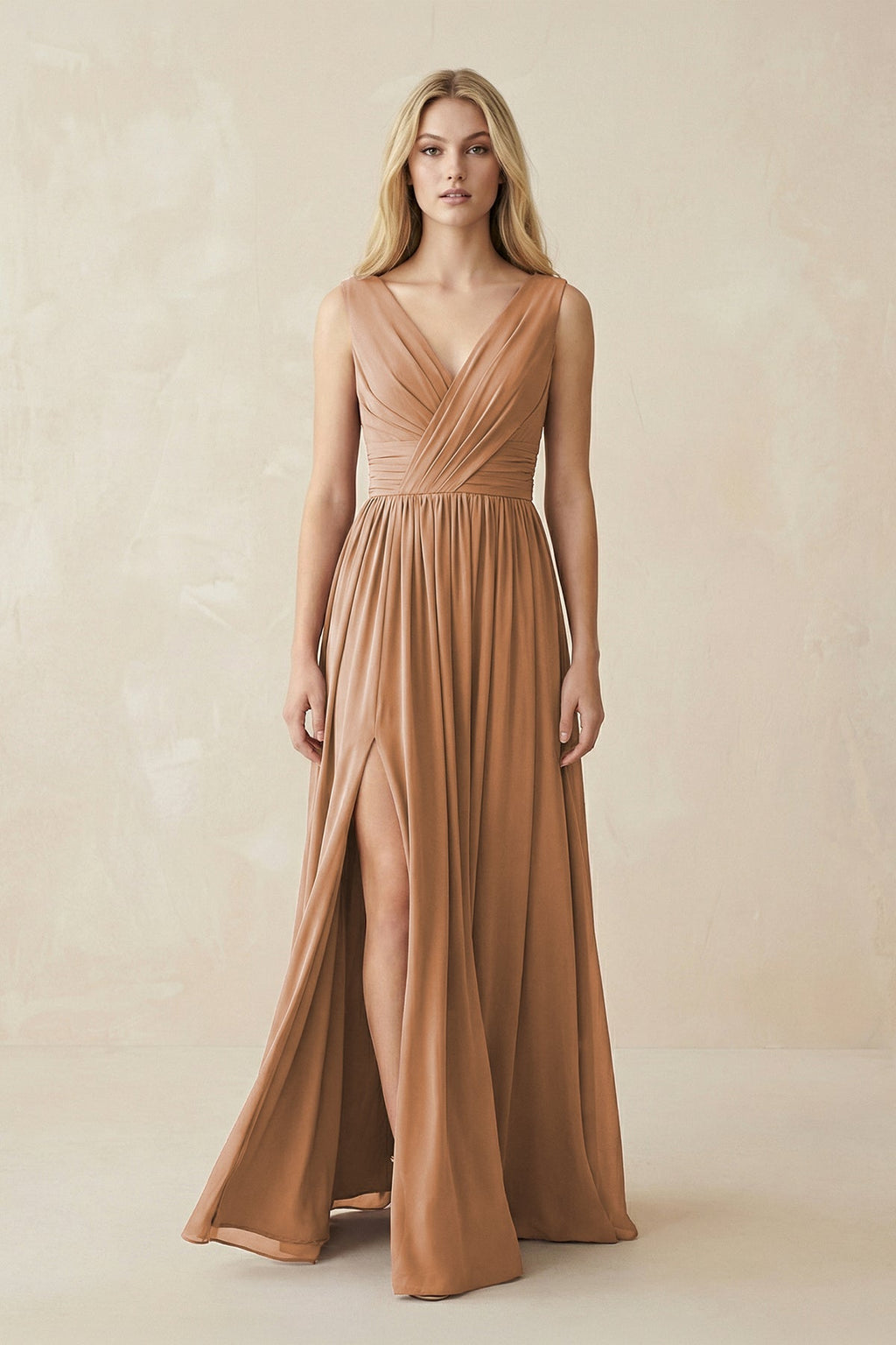 V - Neck Chiffon Pleated A - Line Bridesmaid Dress - SHE IS ME Bridesmaid Dresses