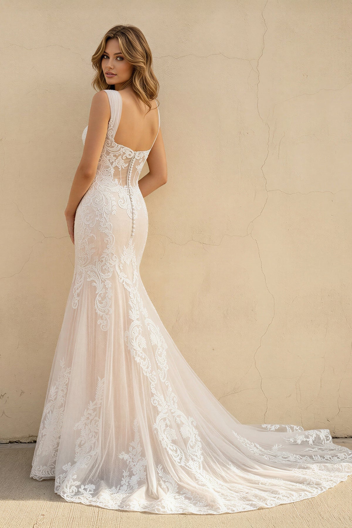 V Neck Mermaid Lace Wedding Dress - SHE IS ME Wedding Dresses