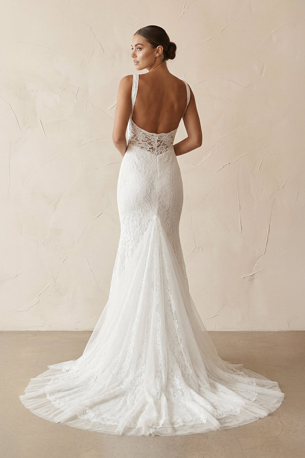 V - Neck Mermaid Lace Wedding Dress With Slit in Ivory - SHE IS ME Wedding Dresses