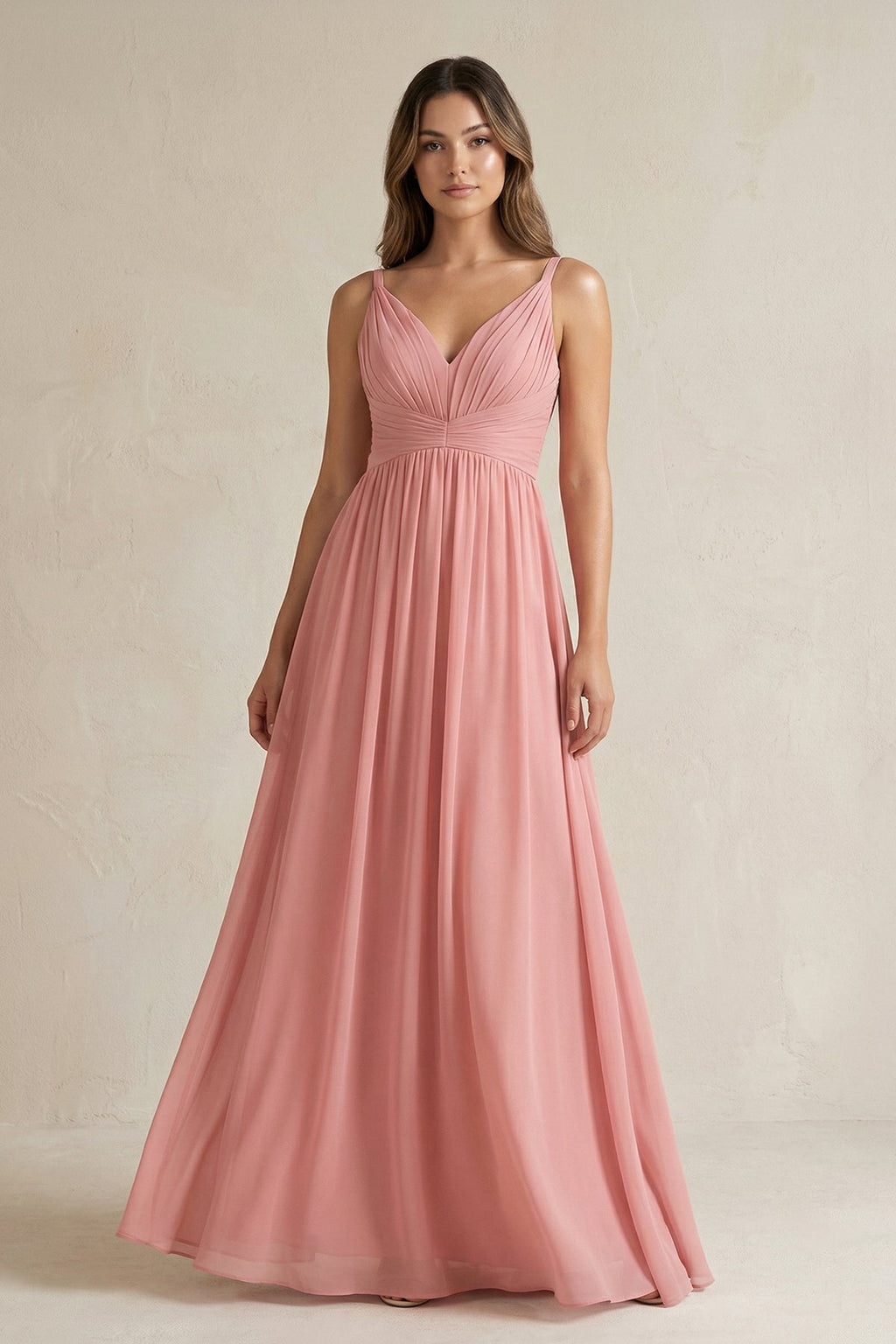 V-Neck Pleated A-Line Chiffon Bridesmaid Dress in Mulberry - SHE IS ME BRIDESMAID DRESSES