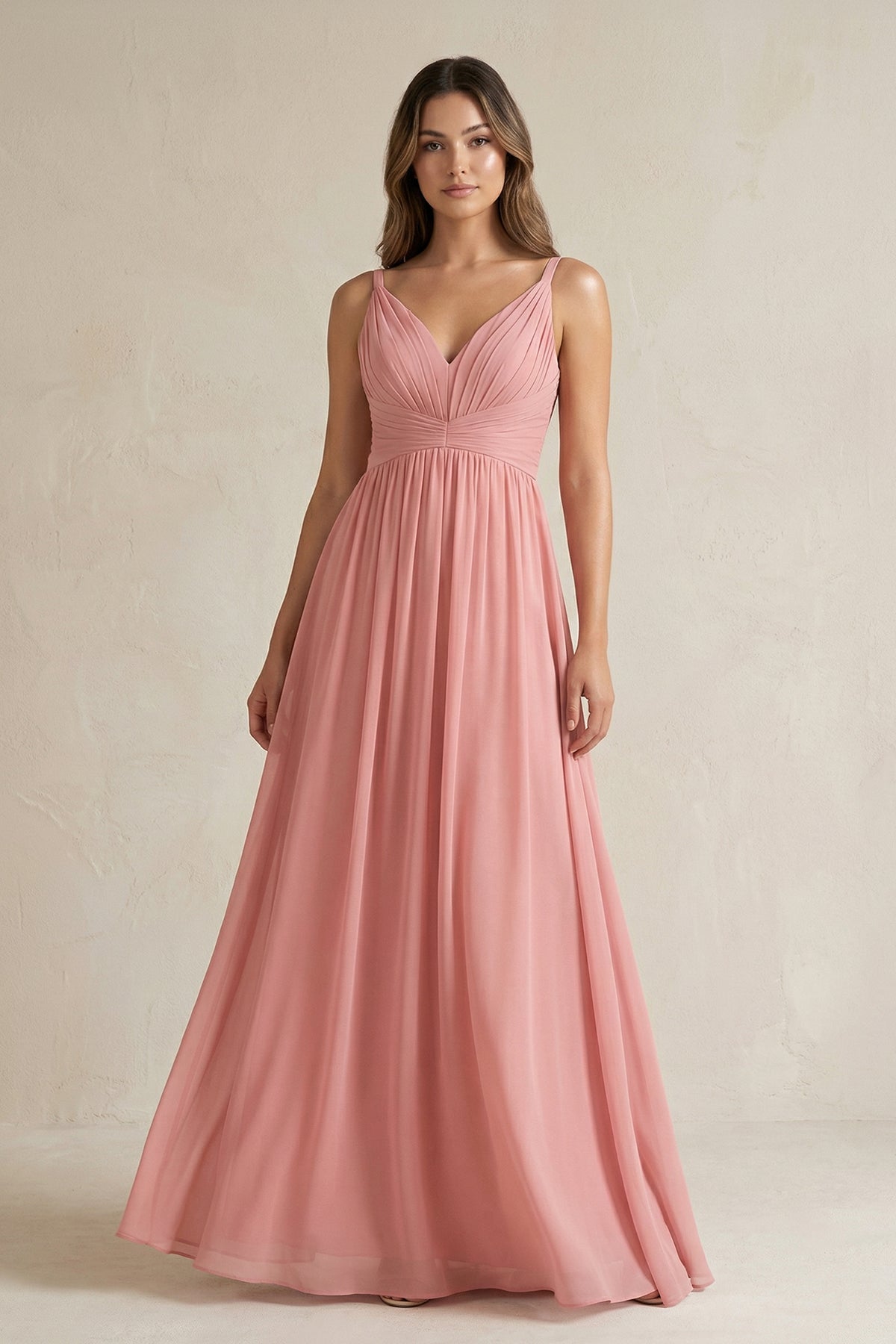 V-Neck Pleated A-Line Chiffon Bridesmaid Dress in Mulberry - SHE IS ME BRIDESMAID DRESSES