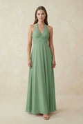 V-Neck Pleated A-Line Chiffon Bridesmaid Dress in Sea Glass - SHE IS ME BRIDESMAID DRESSES