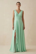 V - Neck Ruffled A - Line Chiffon Bridesmaid Dress - SHE IS ME Bridesmaid Dresses