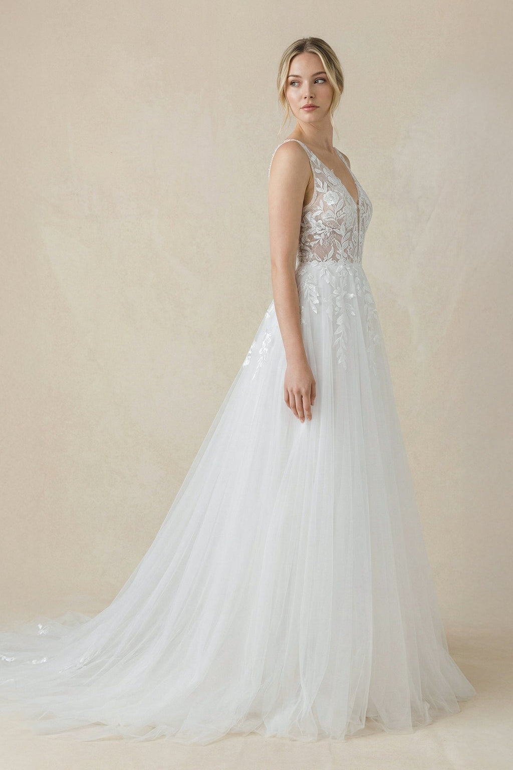 V Neck Satin Mermaid Wedding Dress in White - SHE IS ME Wedding Dresses