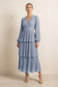 V - Neck Tiered A - Line Chiffon Midi Bridesmaid Dress in Twilight - SHE IS ME Bridesmaid Dresses